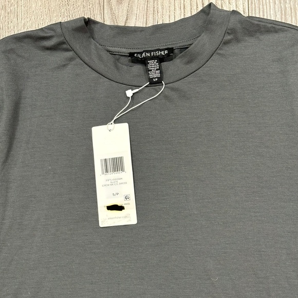 SOLD- NWT Eileen Fisher Midi Dress Fine Jersey Shirred Gray Women’s Size small - Picture 4 of 16